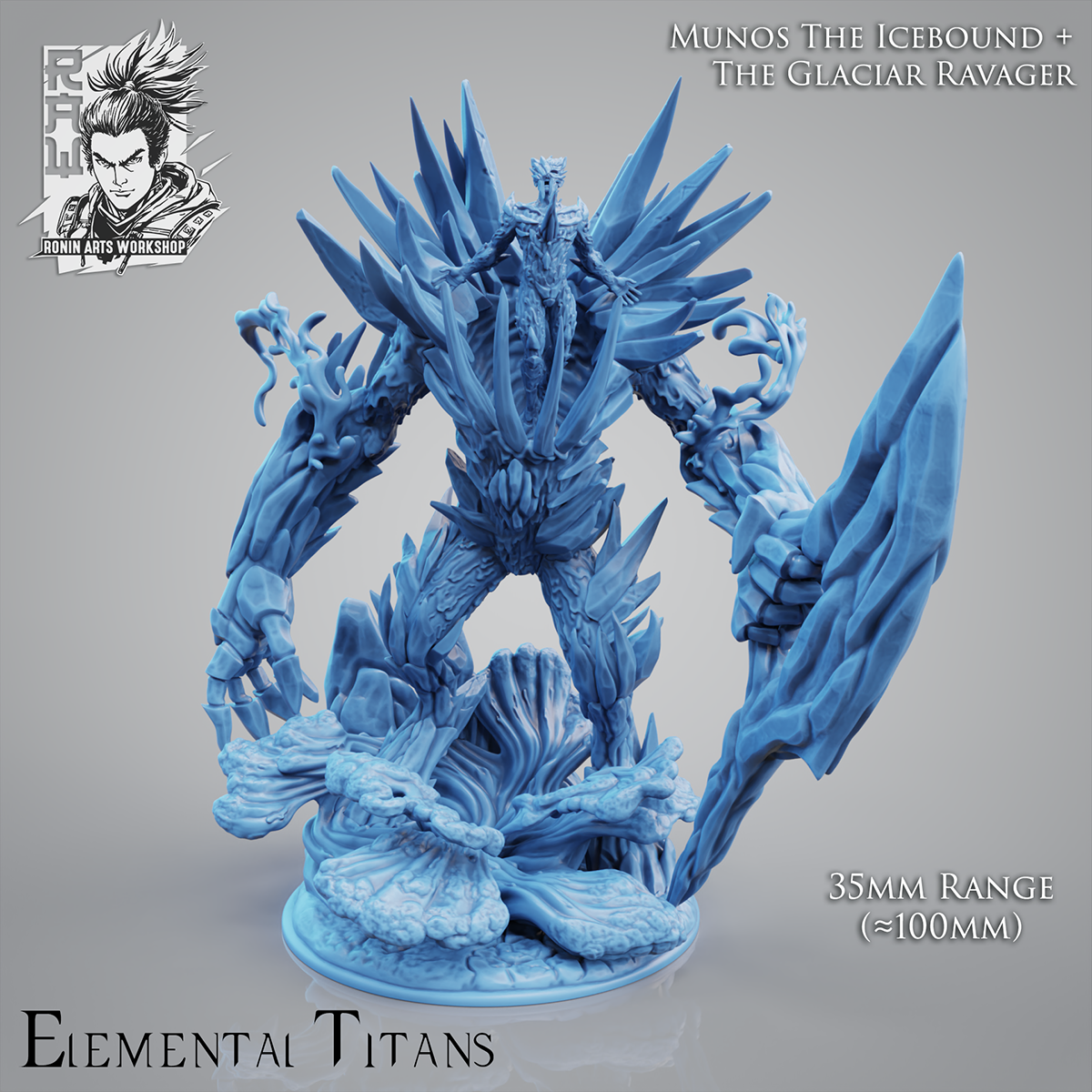 Munos the Icebound (Water Elemental) and The Glacial Ravager (Ice golem)