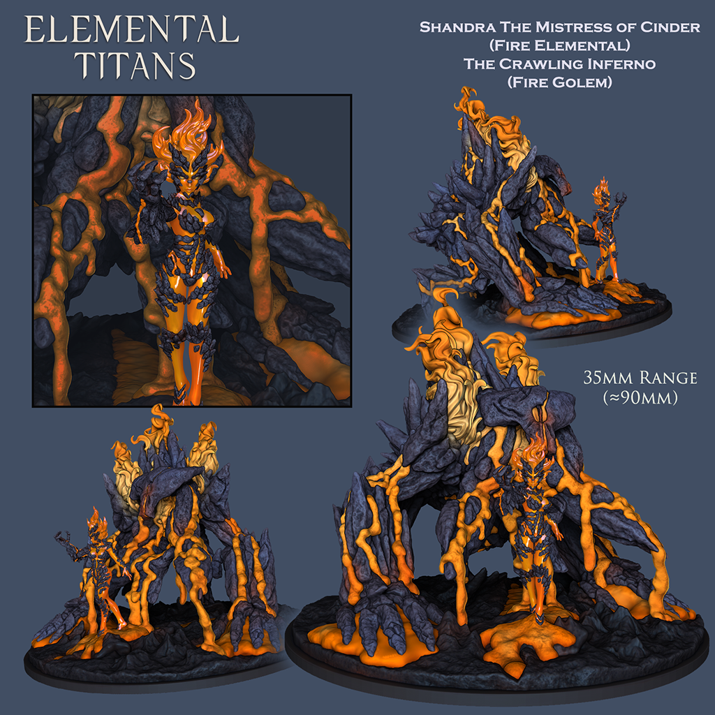 Shandra the Mistress of Cinder (Fire Elemental) and The Crwaling Inferno (Fire Golem)